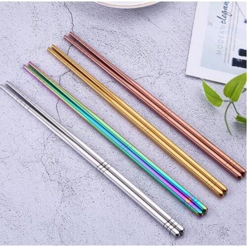 Glossy Stainless steel Gold-plated Chopsticks Rose Gold Rainbow Square Chopsticks Colorful Stainless Steel Chopsticks
