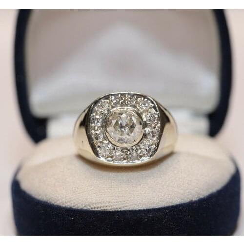 PERFECT VINTAGE 14K GOLD NATURAL DIAMOND AND ROSE CUT DIAMOND DECORATED RING