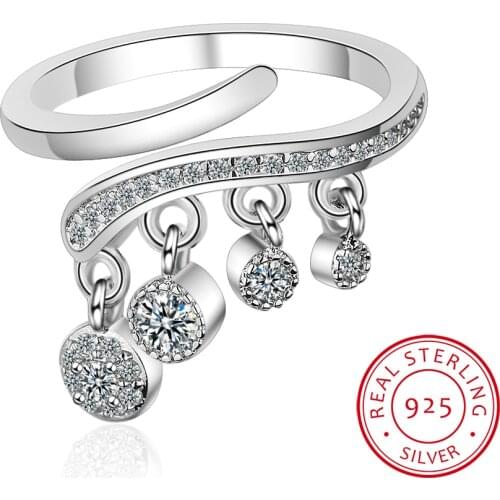 925 Silver Ring Shiny Cubic Zirconia Tassel Jewelry Charm Bohemia Minimalism Birthday Gift Femme Anillos Bague Femme Ring