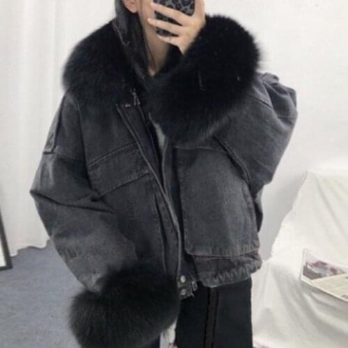 Oversized Jean Jacket Women Fashion Korean Winter Jackets Casual Loose Faux Fur Fleece Warm Thick Detachable Denim Coats Ladies