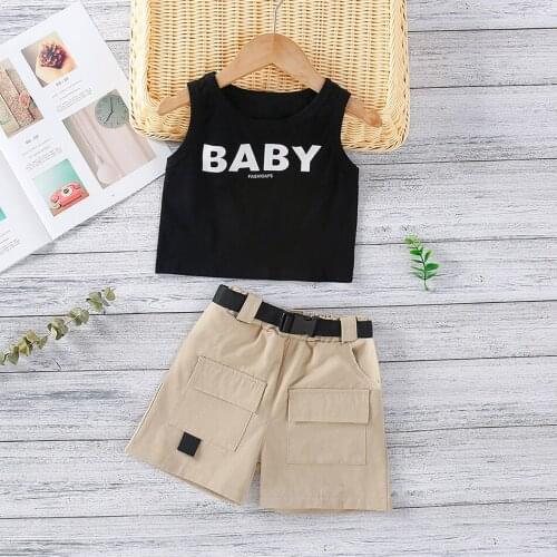 Kids Boy Summer Clothing Set Baby Letter Printed Sleeveless Suits for Age 18M-6T Black Top + Shorts JYF