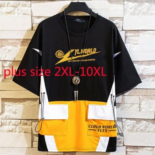 New Arrival Fashion Extra Large Thin Summer Stitching Short Sleeve O-neck Knitted T-shirt Plus Size 2XL3XL4XL5XL6XL7XL8XL9XL10XL