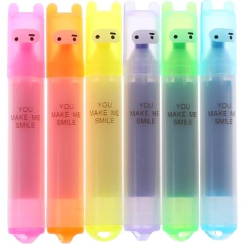 Mini surligneur créatif coréen 6x, joli stylo de marquage de dessin animé,papeterie de bureau Dropship papeterie kawaii gel pens