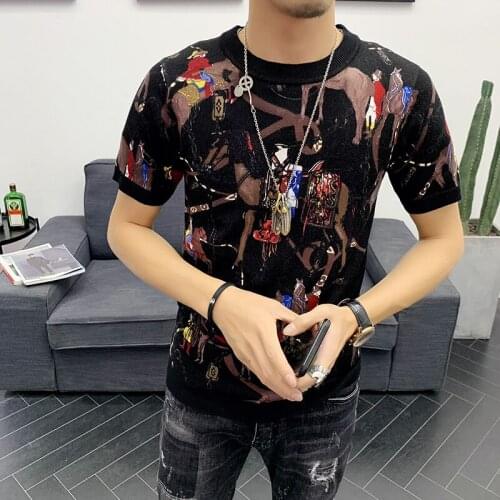 2020 Male Knitting Streetwear Round Sleeve T-shirt Camisetas Hombre Casual Printing Tshirt Tee Tops Short Shirt
