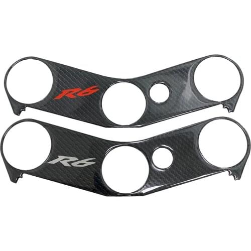 Tank Cover Pad Sticker Triple Front Top Clamp Fish Carbon Fiber Logo Decal Motorcycle For YAMHHA YZF600 R6 2006 2007 K6 K7