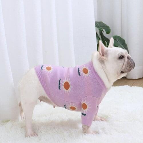 Purple sunflower autumn and winter new bulldog sweater fat dog short pug clothes warm sweater small dog clothes