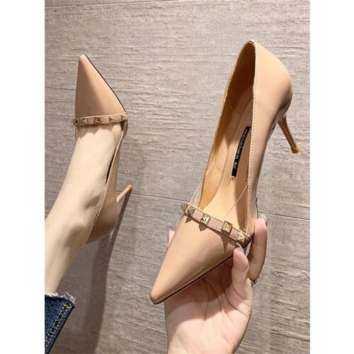 Spring and autumn new fashion all-match rivet pointed toe womens shoes sexy temperament stiletto high heels
