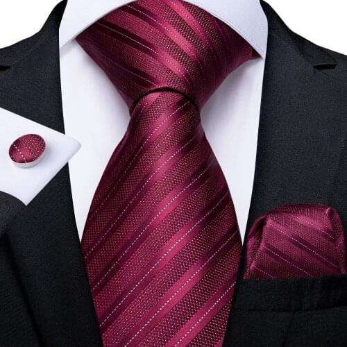New Designer Wedding Men Tie Red Striped Fashion Neckties For Men Business Dropshipping DiBanGu Hanky Cufflinks Tie Set SJT-7247