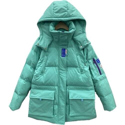 Autumn winter Tool cotton down jacket ladies hooded white duck down jacket loose thick coat