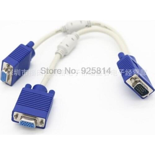 By dhl 200pcs 1 Computer to Dual 2 Monitor VGA Splitter Cable Video Y Splitter 15 Pin Two Ports VGA Male to Female