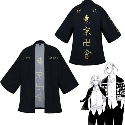 Casual Streetwear Tokyo Revengers Cosplay Costume Cloak Hanagaki Takemichi Black White Tops Ken Ryuguji Haori Kimono Men Women