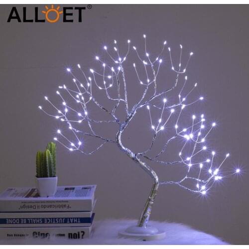 Romantic 108 LED Touch Night Light USB/Battery Powered Mini Christmas Tree Copper Wire Garland Fairy Table Lamp for Bedroom Bar
