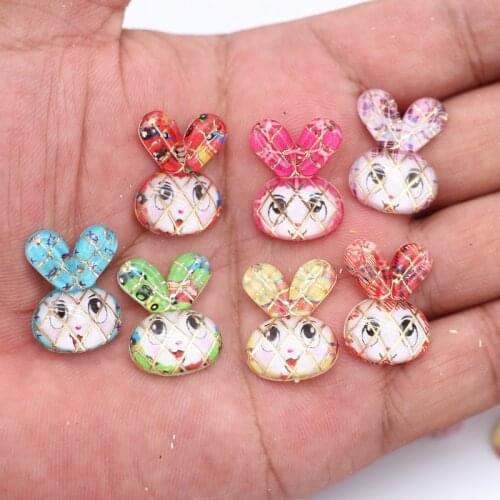 16*22mm Mixed Rabbit Head Self-Adhesive Sticker Resin Wedding Applique Craft Supplies DIY Clothing Ornaments Accessories 20pcs