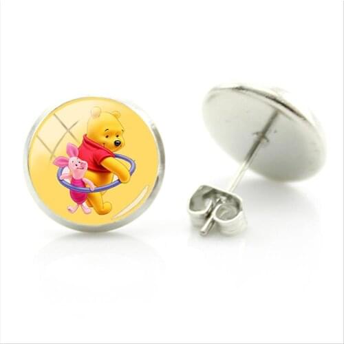 Disney Cute Pooh Pendant Earrings Animation New Handmade Fashion Glass Gemstone Gift Jewelry Earrings For Women