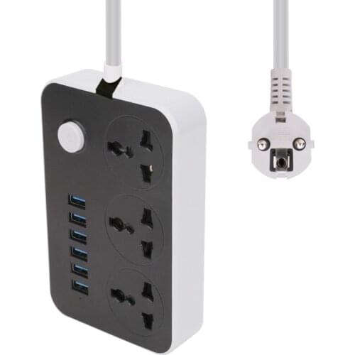 EU Plug Power Strip 6 USB Port Charger Socket 1.8m Cable Multiple Electric Extension Socket 2500W 10A 250V or Smartphones Tablet
