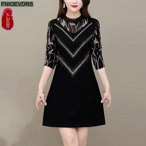 L-5XL Loose Lazy Casual Clothes 2021 Fall Autumn Women Fashion Elegant Office Lady Patchwork A Line Little Black Dress