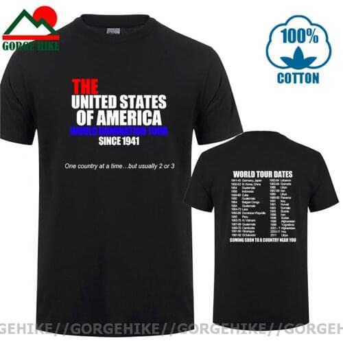 GorgeHike Double Printed Funny US World Domination Tour T Shirts American Army World Tour T-shirts USA Military Comedy Tee shirt