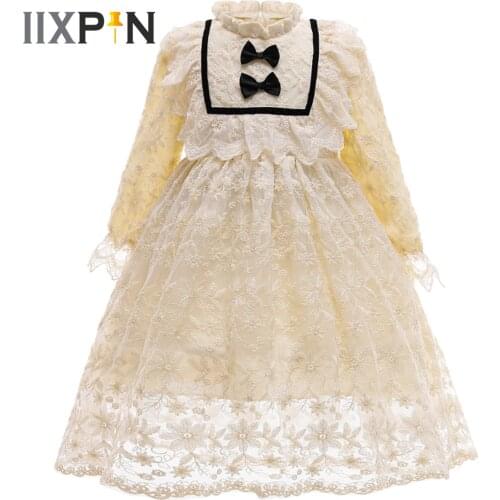 Kids Girls Vintage Lace Princess Dress Embroidery First Communion Dress for Girls Children Clothing Birthday Wedding Party Dress