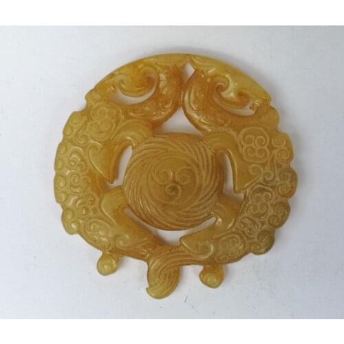 YIZHU CULTUER ART Collection Old Chinese Jade Carving Auspicious Cub Dragon Necklace Pendant Gift