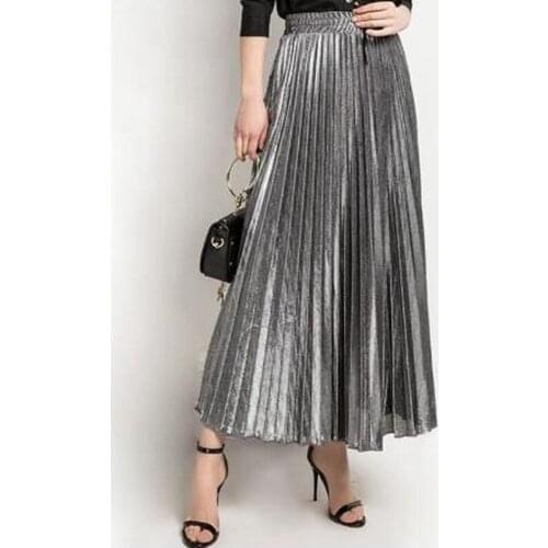 2021 Spring and Summer New Product Pleated Casual Skirt Style Slim High Waist Big Swing Golden Beach Street Dress Ladies Fashion