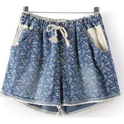 2021 Hot Summer Style New Women Casual Denim Shorts With Elastic High Waist Floral Star Printed For Crop Top