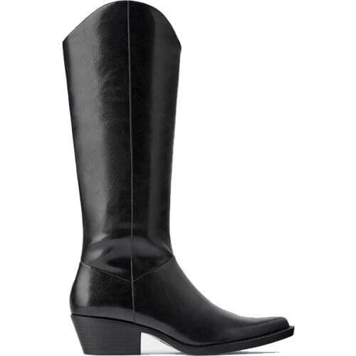 2021Autumn winter trend ZA knee womens boots women high boots knight boots small riding fashion cool black boots