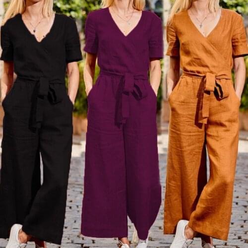 2021 Womens Short Sleeve Fashion V-Neck Romper Jumpsuit Summer Party Casual Oockets Overalls Comfortable Designed Pants