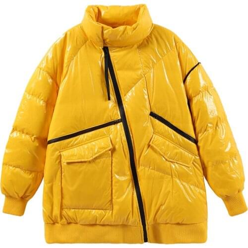 2021 winter new down jacket womens fashion disposable bright white duck down diagonal zipper loose and thin long-sleeved jacket