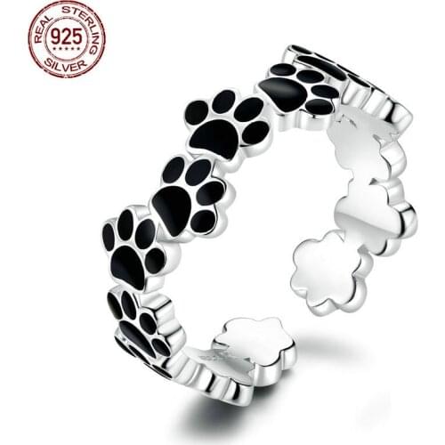 2021 New Fashion Cute Cat Paw Enamel Ring Adjustable Size Real 925 Sterling Silver Rings Fine Jewelry For Women Dropshipping