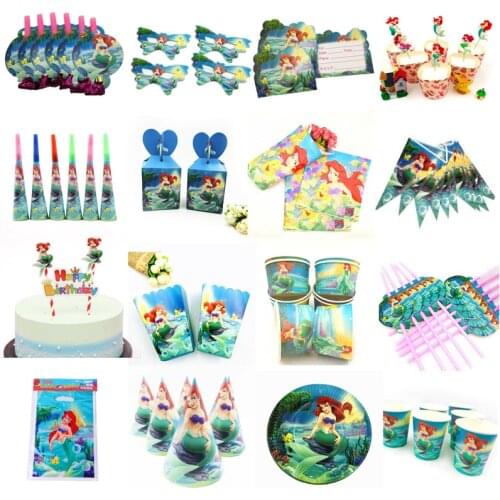 10 Kids Little Mermaid Disposable Birthday Party Supplies Favor Gender Reveal Girls Ariel Princess Tablecloth Caketopper