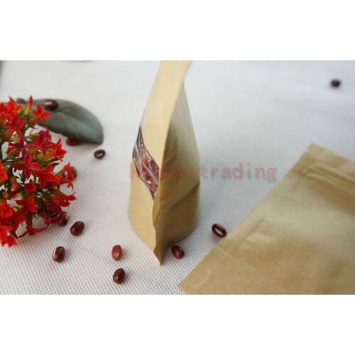 100pcs/lot self-standing paper food storage doypack, 9*13cm stand up Kraft paper ziplock bag with window-packing pouch reusable