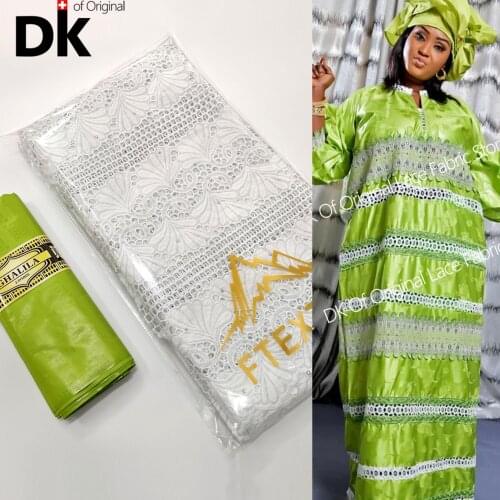 2.5+2.5 Yards African Lace Fabric 2021 High Quality Lace With Bazin Riceh Original Brocade Swiss Voile Senegal Wedding Bride Sew