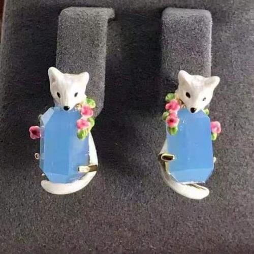 2021 Amybaby Handmade Enamel Glaze Fox Stone Womens Stud Earring Jewelry For Party