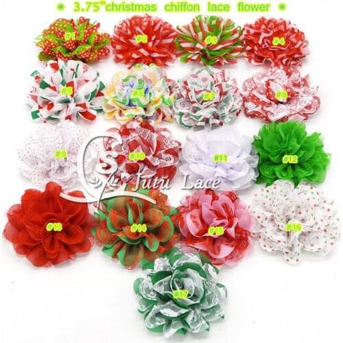 3.75'' christmas chiffon lace flower , shabby chiffon flower 120 pcs / lots