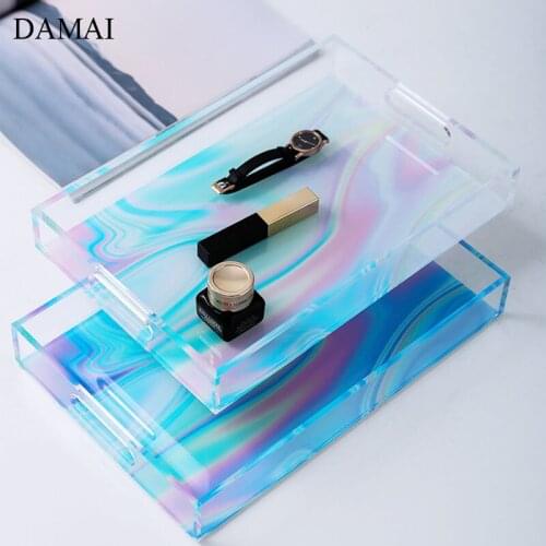 Creative Colorful Acrylic Trays Decorative Flowers Printing Rectangle Jewelry Cosmetic Storage Display Tray Home Decoration