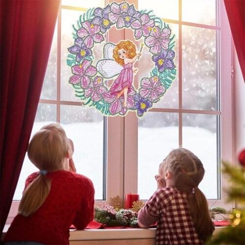 DIY Diamond Fairy Animal Picture Decor Embroidery 5D Wreath Mosaic Garland Window Wall Pendants Painting Christmas Flower R0X9