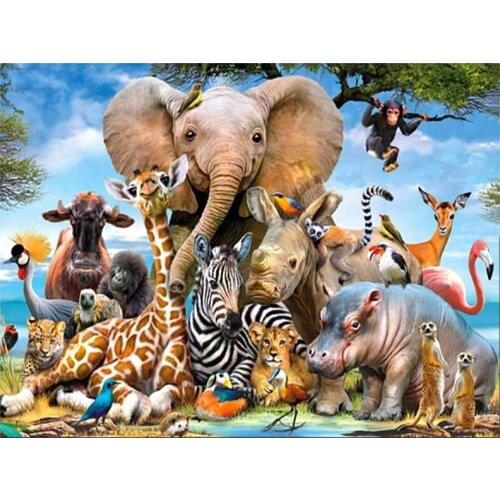 Animal World DIY Full Round Diamond Painting Elephant & Giraffe & Zebra & Hippo 3D Embroidery Cross Stitch Mosaic Home Decor Art