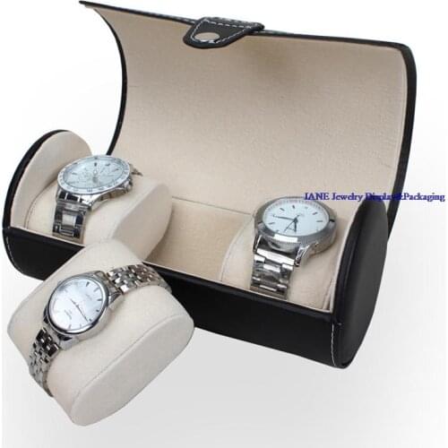 Free Shipping 3 Slot Pillows Watch PU Leather Black Travel Roll Case Jewelry Storage Box Holder Organizer