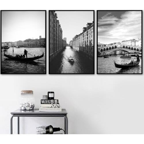 Black White Venice City Bridge Landscape Wall Art Canvas Painting Nordic Posters And Prints Wall Pictures For Living Room Decor
