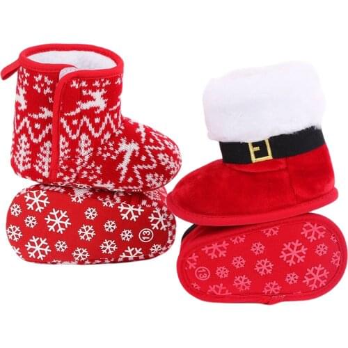 Baby Christmas Warm Shoes Infant Girls Boys Elk Snow Boots Soft Sole Anti-Slip Crib Shoes Winter Warm Cozy Winter Warm Booties