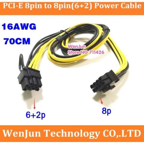 16AWG PCI-E PCIe PCI Express 8Pin male to 8Pin ( 6+2Pin ) Male Adapter Video Card Power Cable Cord 70cm --50pcs/lot