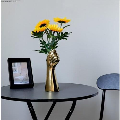 Ceramic Vase Nordic Style Golden Hand Vase Creative Art Human Body Flower Arrangement Container Modern Home Office Decoration