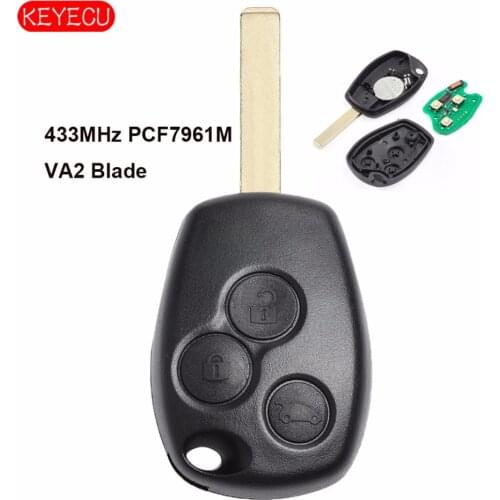 Keyecu Remote Key 433MHz PCF7961M 3 Button for Renault Trafic Vauxhall Vivaro 2014-2017 Uncut VA2 Blade