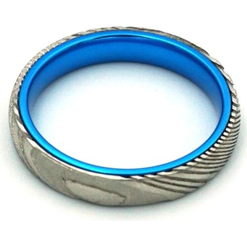 Classic Silver Color Dome Damascus Aluminum Inner Ring Wedding Bands Width 4mm Gift for Women Men