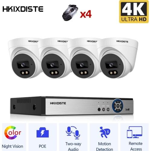 8MP POE 4CH NVR Kit CCTV Security Camera Video Surveillance System Kit 4K Two Way Audio Color Night Vison POE IP Dome Camera Set
