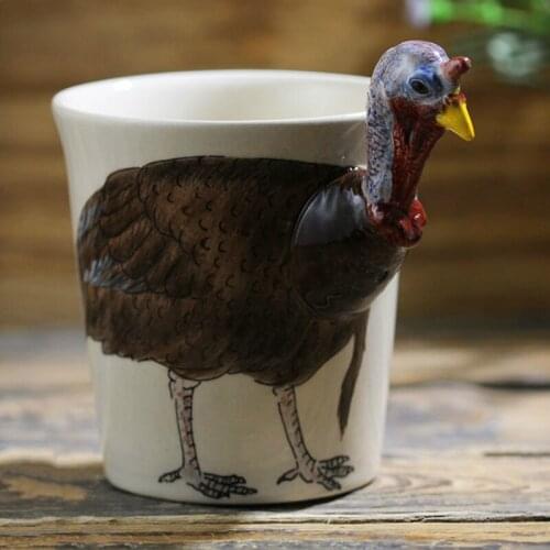 Creative turkey ceramic cup Hand-painted animal coffee mug Green ceramic cup Personalized gift cup Cartoon coffee cup