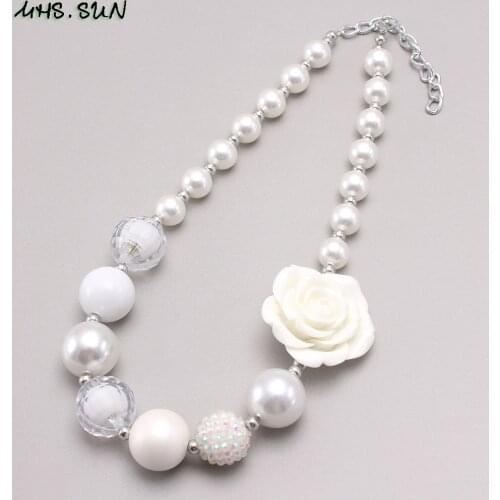 MHS.SUN Fashion Design Baby Girls Chunky Bead Necklace Cute Rose Flower Kids Beaded Necklace Handmade Chunky Jewelry For Childre