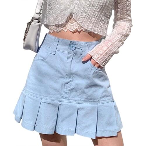 Musuos Fashion Casual Style Mini Skirts Women Solid High Waist Ruffles A-line Skirt Female Ladies Sweet Bottoms Summer Autumn