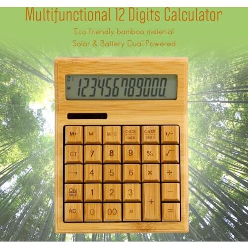 Multifunctional Bamboo Electronic Calculator Stationery Counter 12 Digits Solar & Battery Dual Powered scientific calculator
