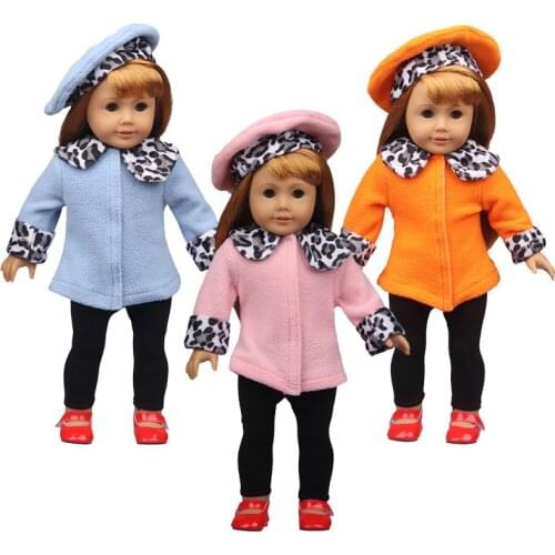 Fashion New Pattern Popular Woolen Leopard Coat Three Piece Set Fit 18 Inch American&43cm Baby New Born Doll Clothes Accessories
